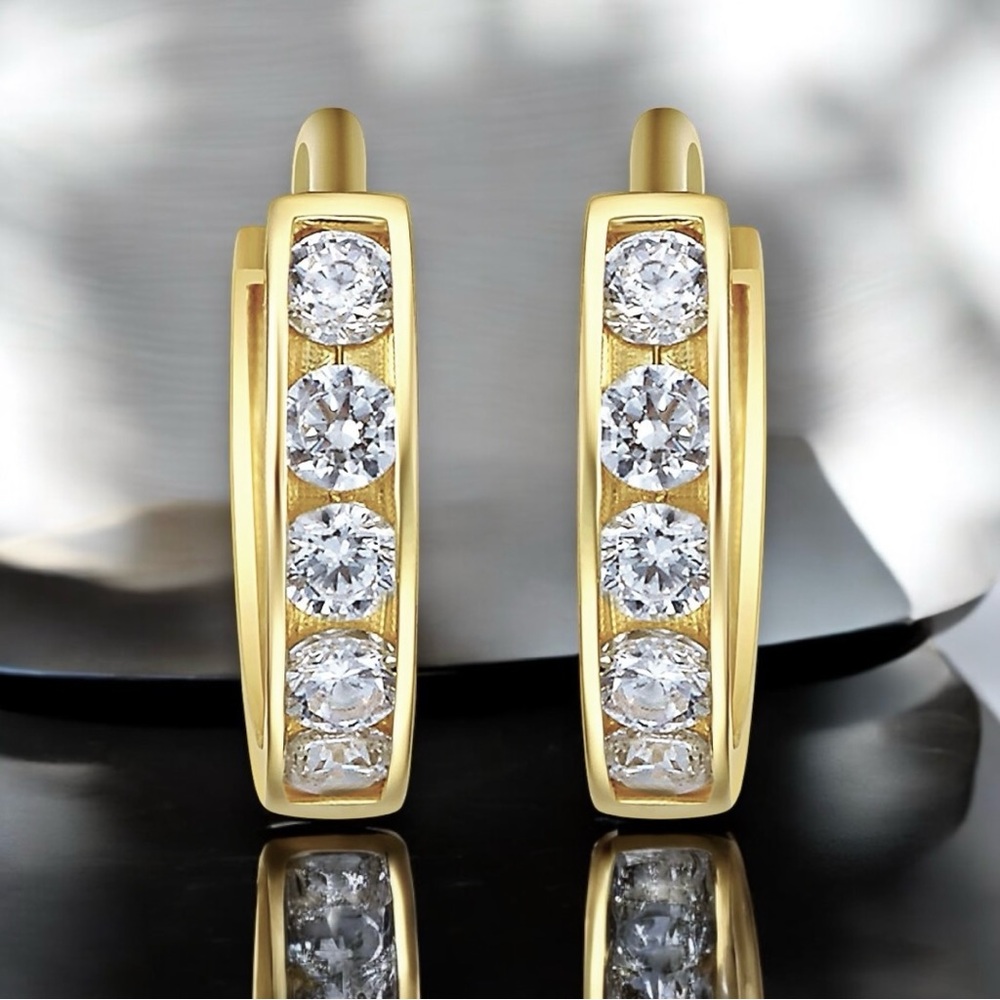 New! Perfect Gift! Solid 14K Gold Diamond Huggie Hoops. Small Solid Gold Hoops - Picture 5 of 6